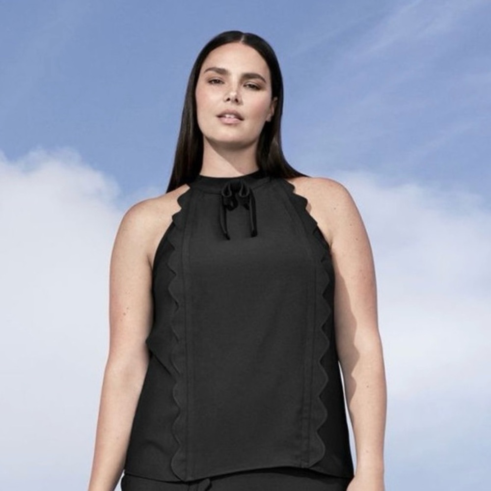Victoria Beckham 2X black ruffle tank top